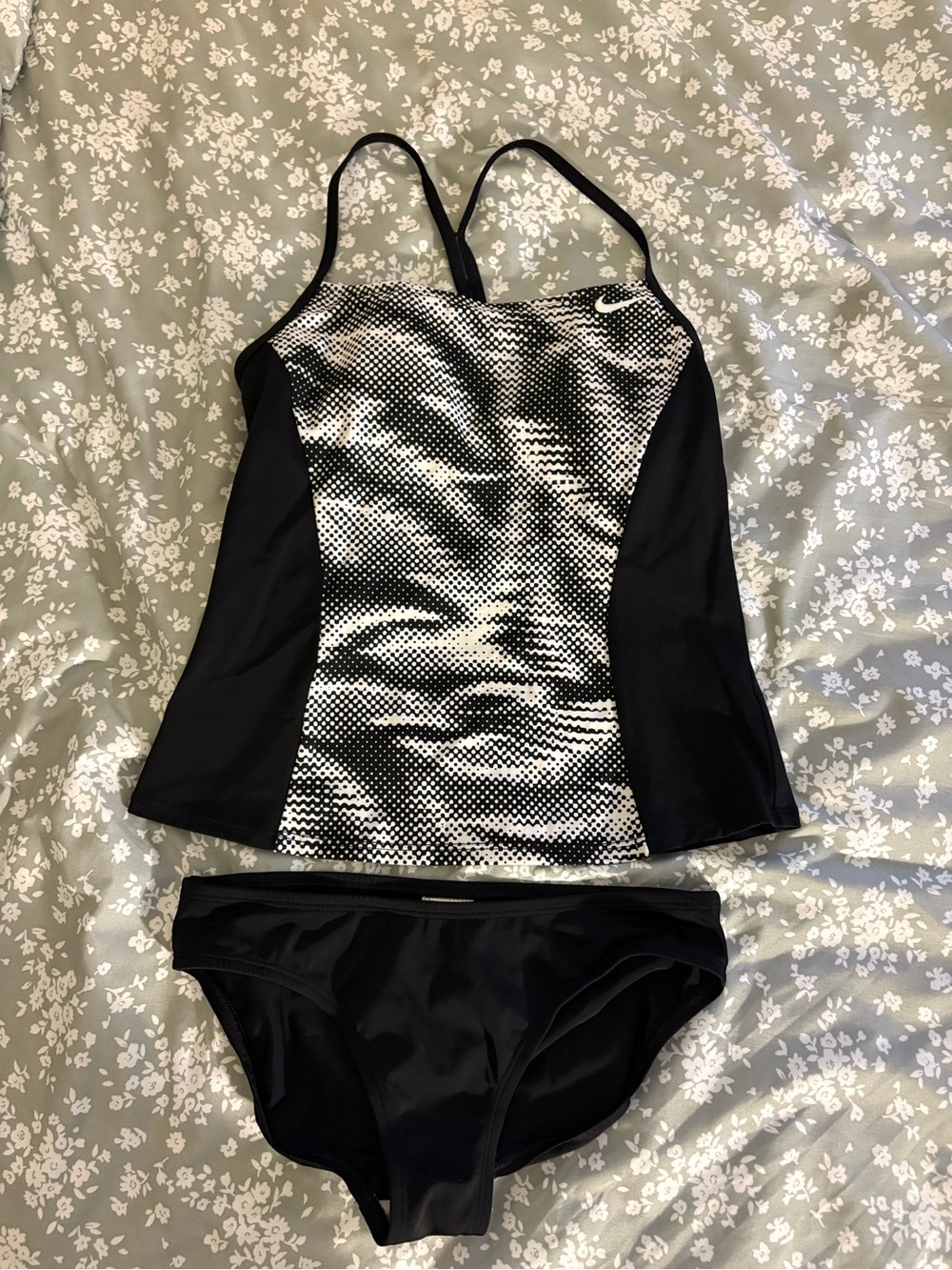 Nike Black & White Printed Tankini Two-Piece Swim Set